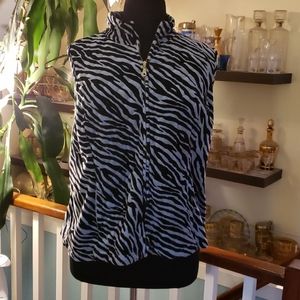 Charter Club Womens Gray And Black Zebra Striped Animal Print Vest